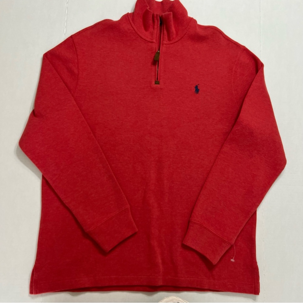 Polo Ralph Lauren Sweatshirt Mens Large Red Blue Pony 1/4 Zip